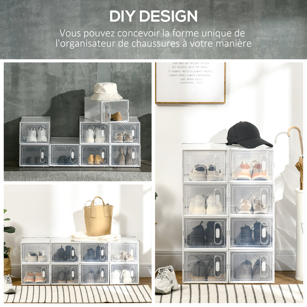 Lot de 8 boites cubes rangement à chaussures modulable avec portes transparentes - 25 x 35 x 19 cm-5