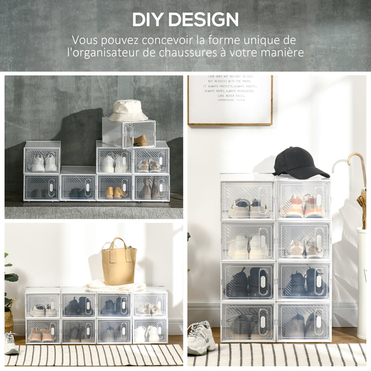 Lot de 8 boites cubes rangement à chaussures modulable avec portes transparentes - 25 x 35 x 19 cm-5