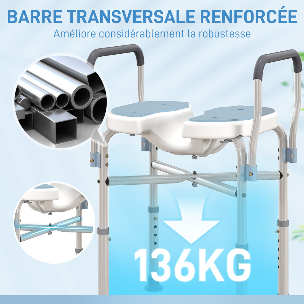 Chaise de douche avec accoudoirs siège de douche en forme U hauteur réglable anti-dérapant 53 x 36 x 64-75 cm bleu clair-5
