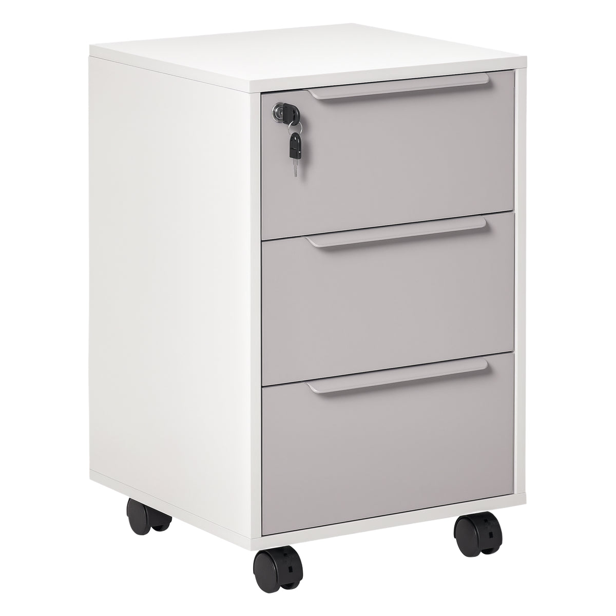 Caisson de bureau à roulettes avec 3 tiroirs et serrure pour dossiers 40 x 40 x 63,5 cm blanc et gris-0