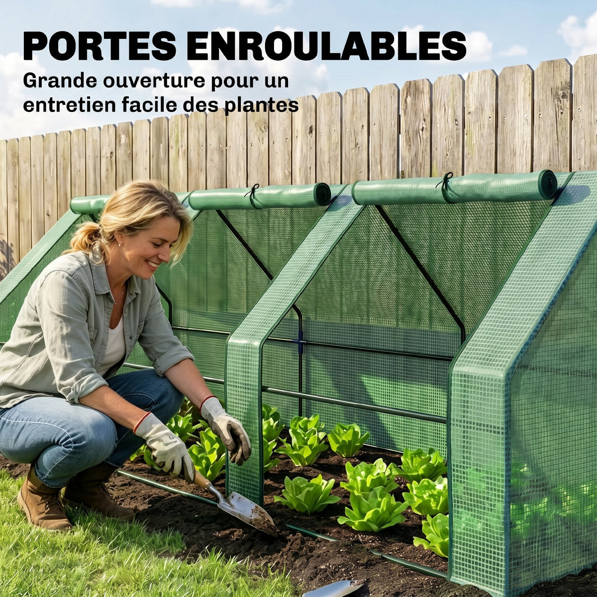 Mini Serre de Jardin mini serre tunnel 270L x 90l x 90H cm toit pointu Acier PE Haute densité 140 g/m² Anti-UV 3 fenêtres avec Zip enroulables Vert-4