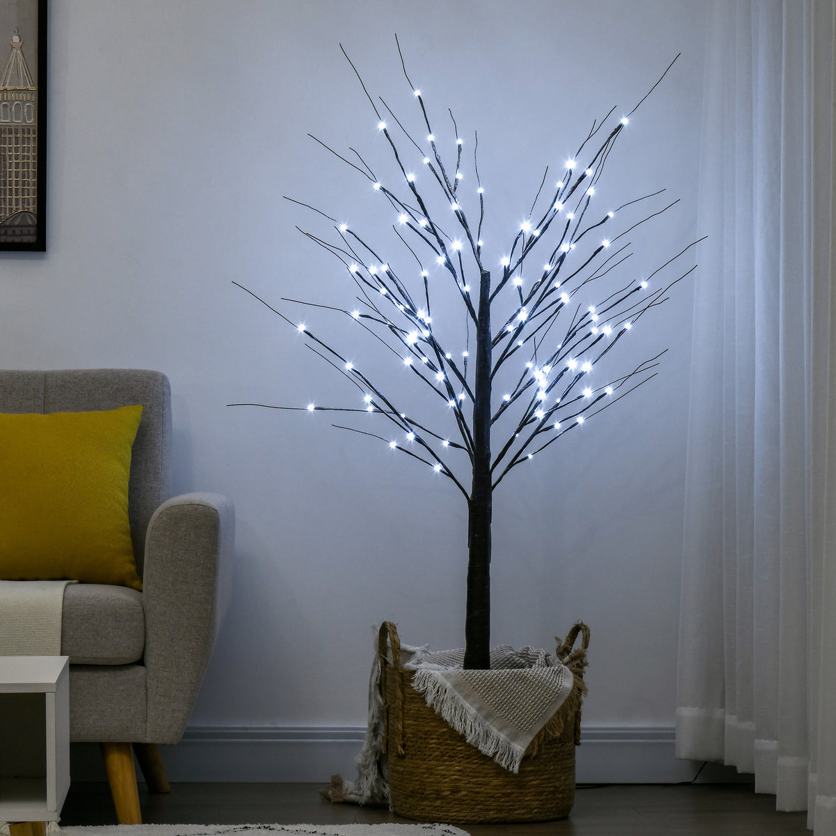 Arbre lumineux LED - décoration lumineuse blanc froid - 96 LEDs - usage intérieur - 150 cm chambre maison marron-1