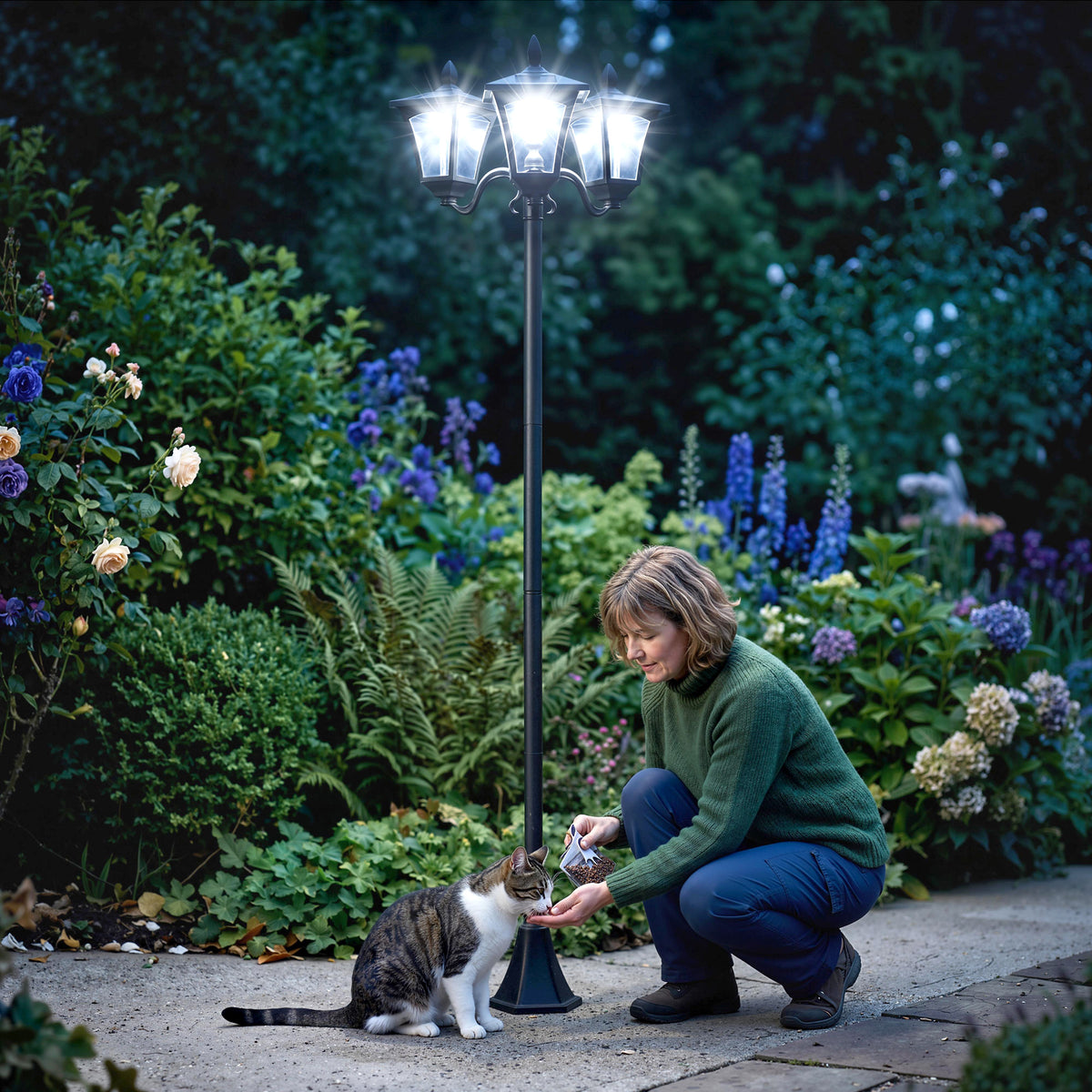 Lampadaire de jardin extérieur à LED solaire avec capteurs 3 abat-jours - H.182.5 cm - IP44-1