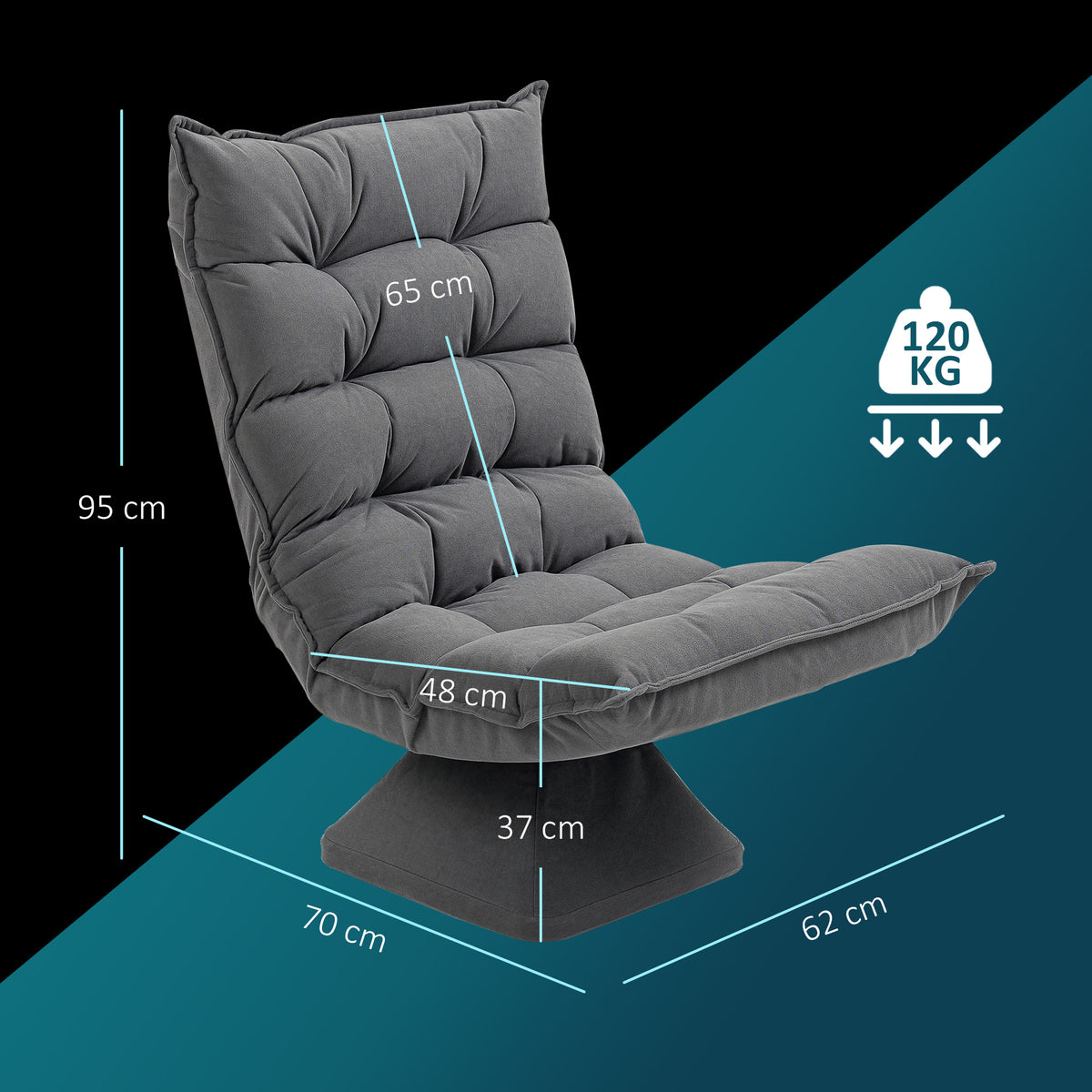 Fauteuil relax fauteuil salon design capitonné inclinaison dossier réglable pivotant 360° gris chiné-2