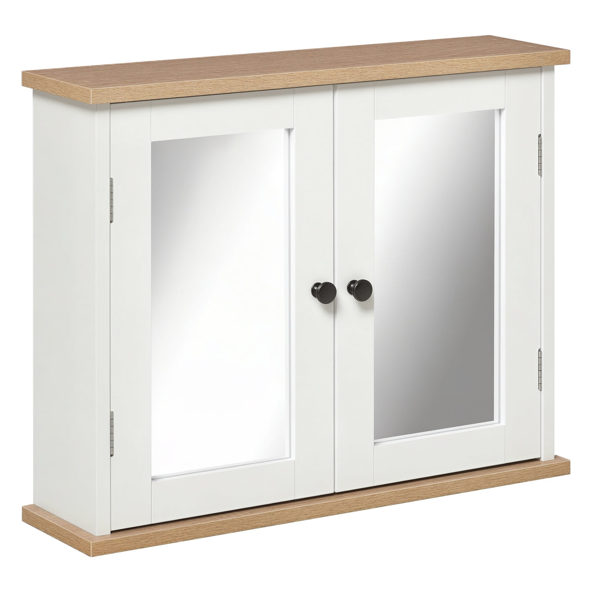 Armoire Murale avec Miroir pour Salle de Bain 2 Niveaux avec 1 étagère réglable et 2 Portes en bois- dim. 56I x 14P x 46H cm-0
