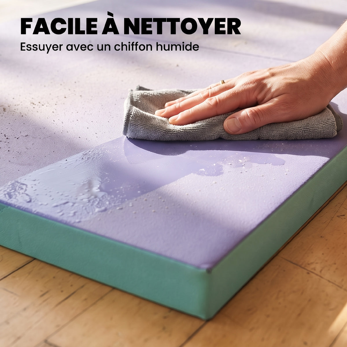 Tapis de gymnastique pliable portable, tapis de sport épais en 4 parties avec poignées, 180 x 60 x 5 cm, vert et violet-5