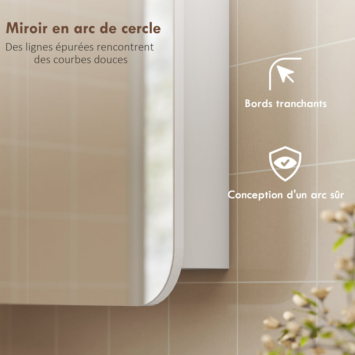 Armoire murale salle de bain avec miroir arqué meuble salle de bain étagère réglable portes miroir 68 x 13 x 66 cm blanc-3