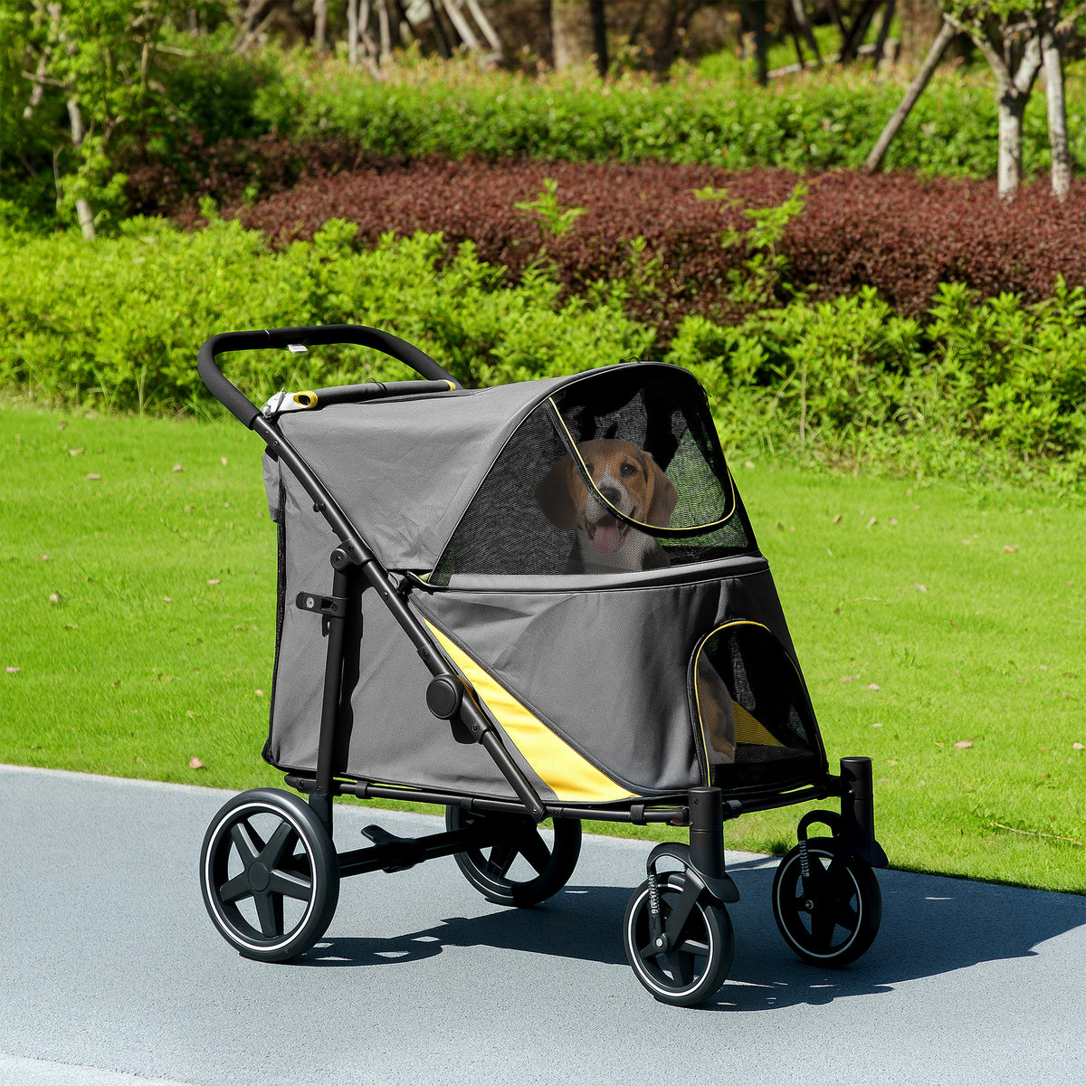 Poussette chien chariot pour chat 4 roues pliage en un clic laisse de sécurité charge 30 kg 112 x 67 x 100 cm gris foncé-9