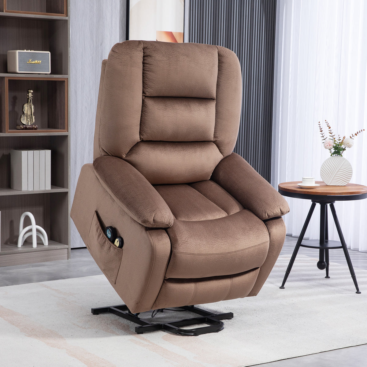Fauteuil releveur électrique fauteuil relaxant dossier inclinable avec repose-pied télécommandes 90 x 93 x 110 cm marron-1