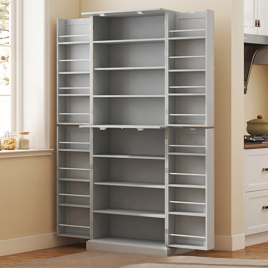 Armoire de cuisine buffet cuisine avec placards, étagère réglable et porte-épices, 60 x 35 x 166 cm, gris-1