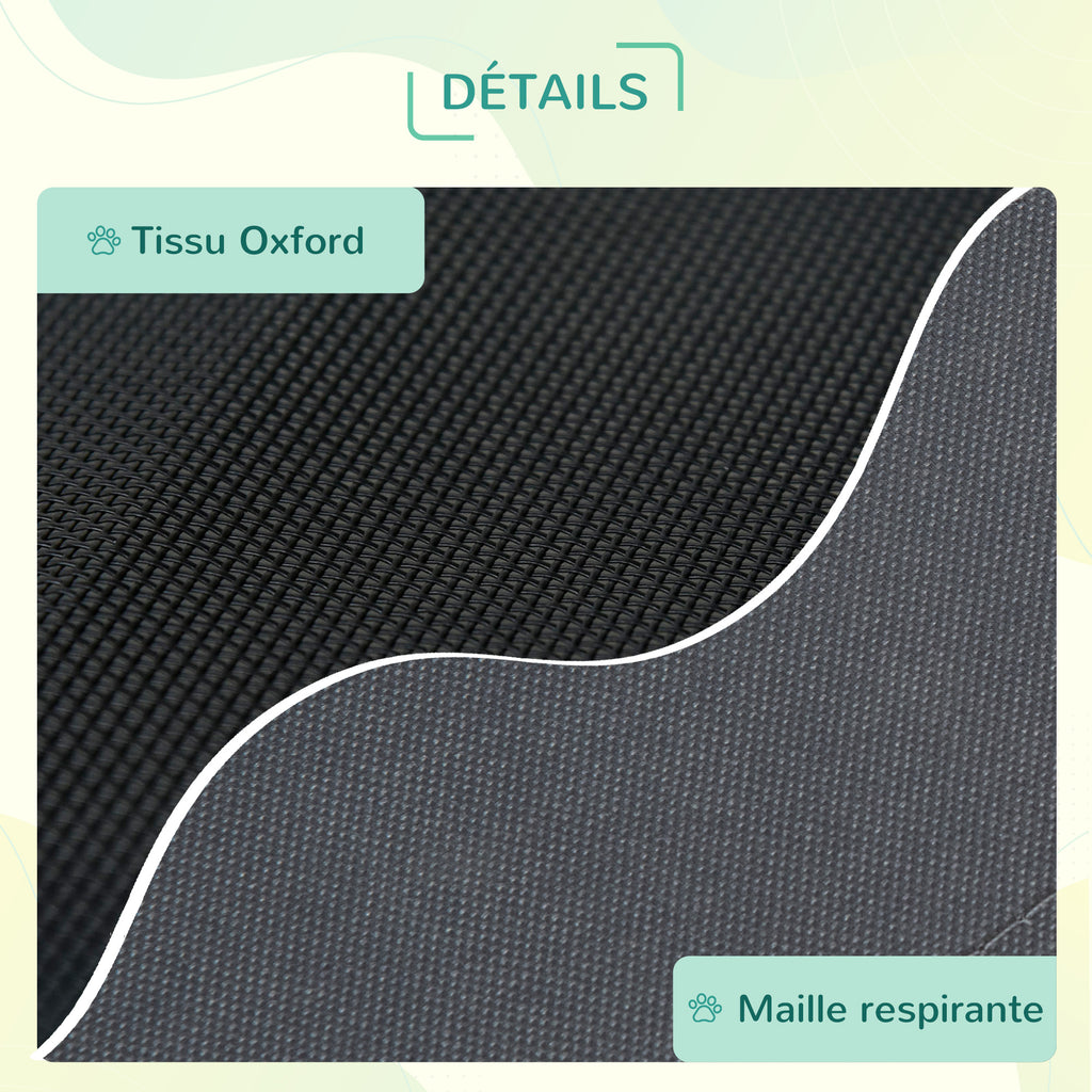 Lit pour chien chat sur pieds grand confort velum anti-UV tissu oxford micro-perforé + parasol + sac de transport inclus dim. 92L x 76l x 90H cm gris noir-5