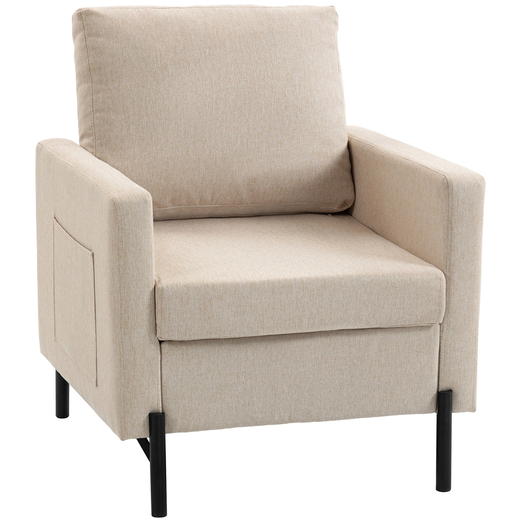 Fauteuil de salon, canapé 1 place rembourré avec accoudoirs, assise large et pieds en acier, 73 x 77 x 87 cm, beige-0