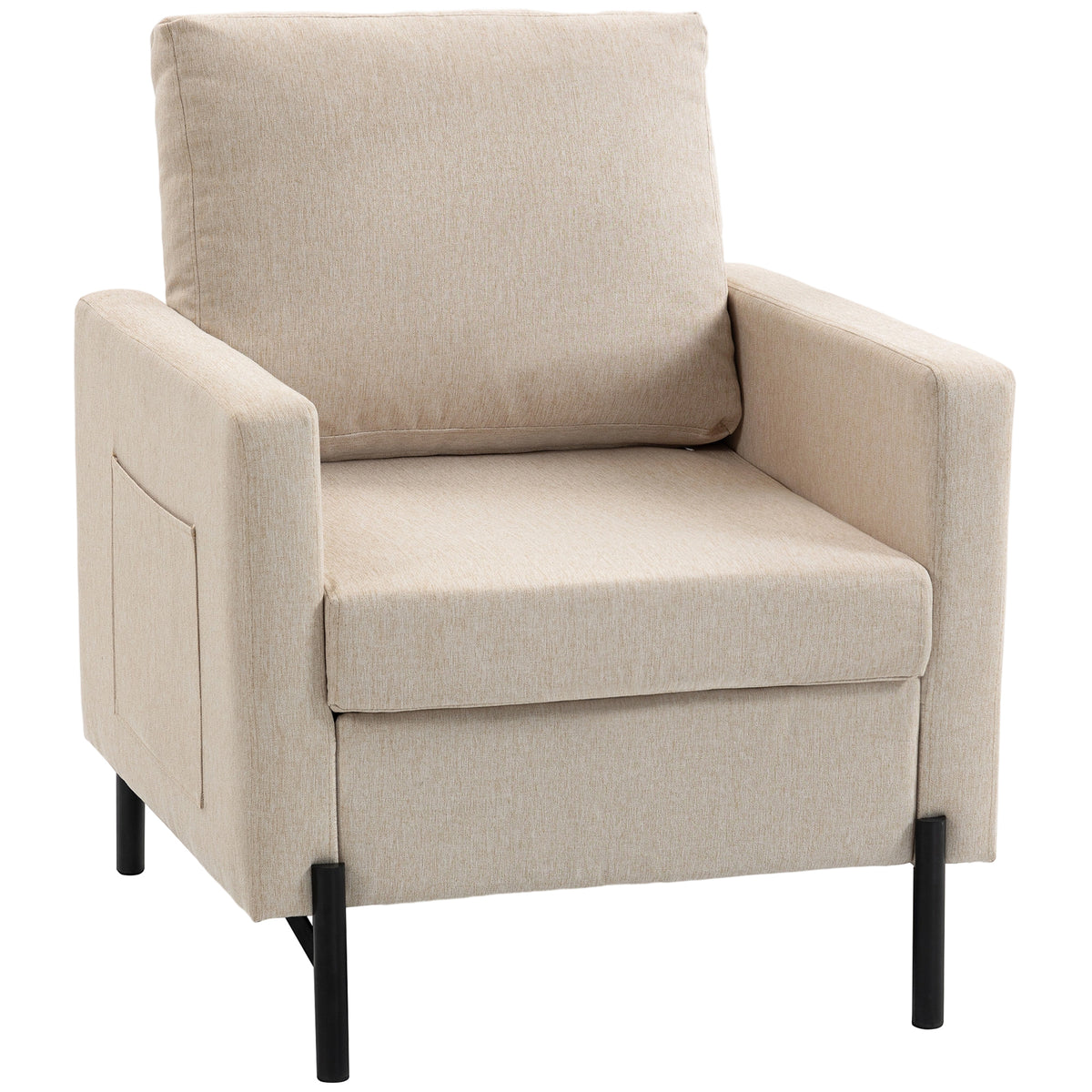 Fauteuil de salon, canapé 1 place rembourré avec accoudoirs, assise large et pieds en acier, 73 x 77 x 87 cm, beige-0