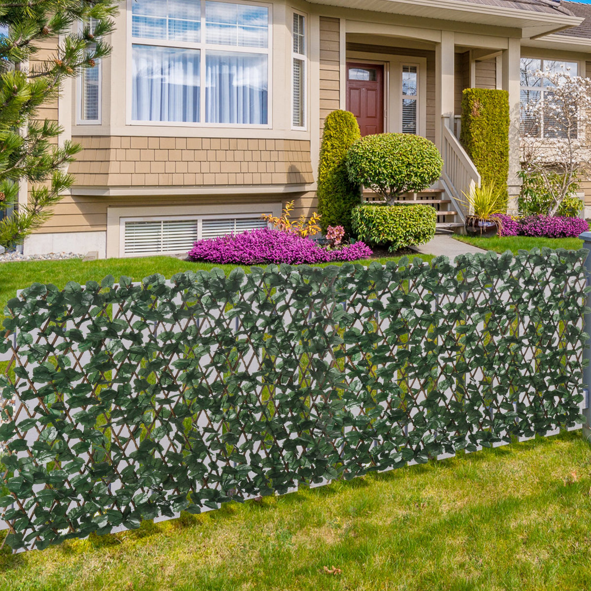 Haie artificielle feuilles murale brise-vue 2 panneaux longueur ajustable 295 x 70 cm treillis extensible en PE vert-1