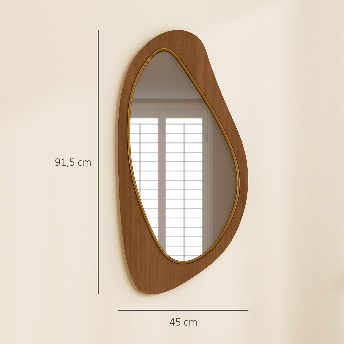 Miroir mural asymétrique 91,5 x 45 cm, miroir suspendu moderne, cadre en bois, effet bois naturel-2