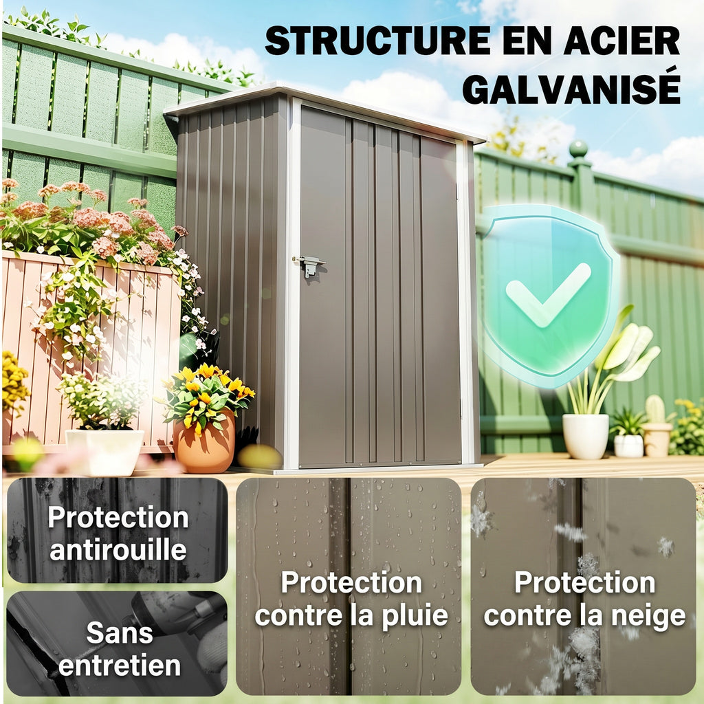 Abri de Jardin 1m² - Remise pour Outils - cabanon Porte verrouillable - dim. 1L x 1,03l x 1,6H m - tôle d'acier ondulée-3
