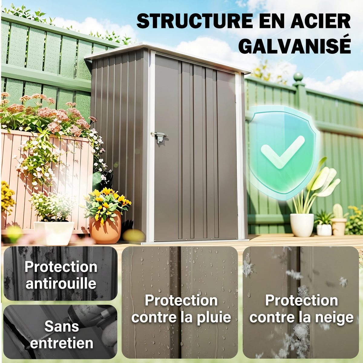Abri de Jardin 1m² - Remise pour Outils - cabanon Porte verrouillable - dim. 1L x 1,03l x 1,6H m - tôle d'acier ondulée-3