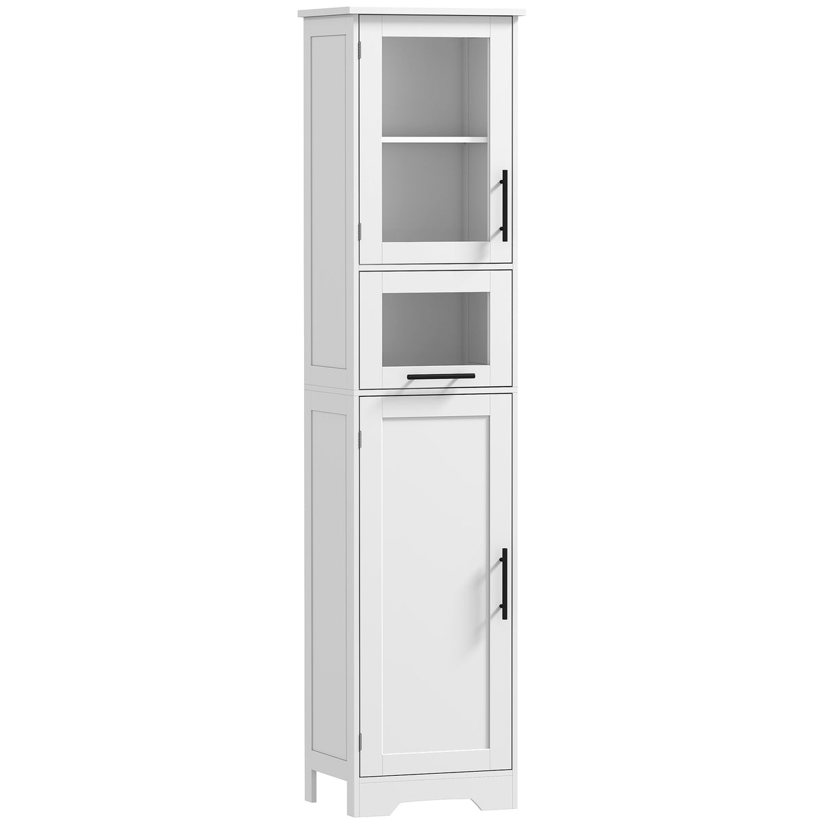 Meuble colonne salle de bain, meuble de rangement avec tiroir, 2 portes et étagère réglable, 40 x 31 x 170 cm, blanc-0