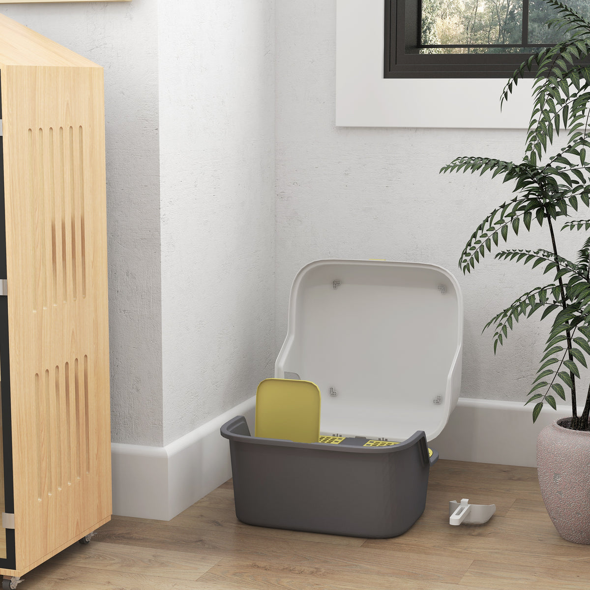 Bac à litière pour chat maison de toilette pour chat couvercle supérieur verrouillable et ouvrable 50 x 50 x 39 cm crème-7