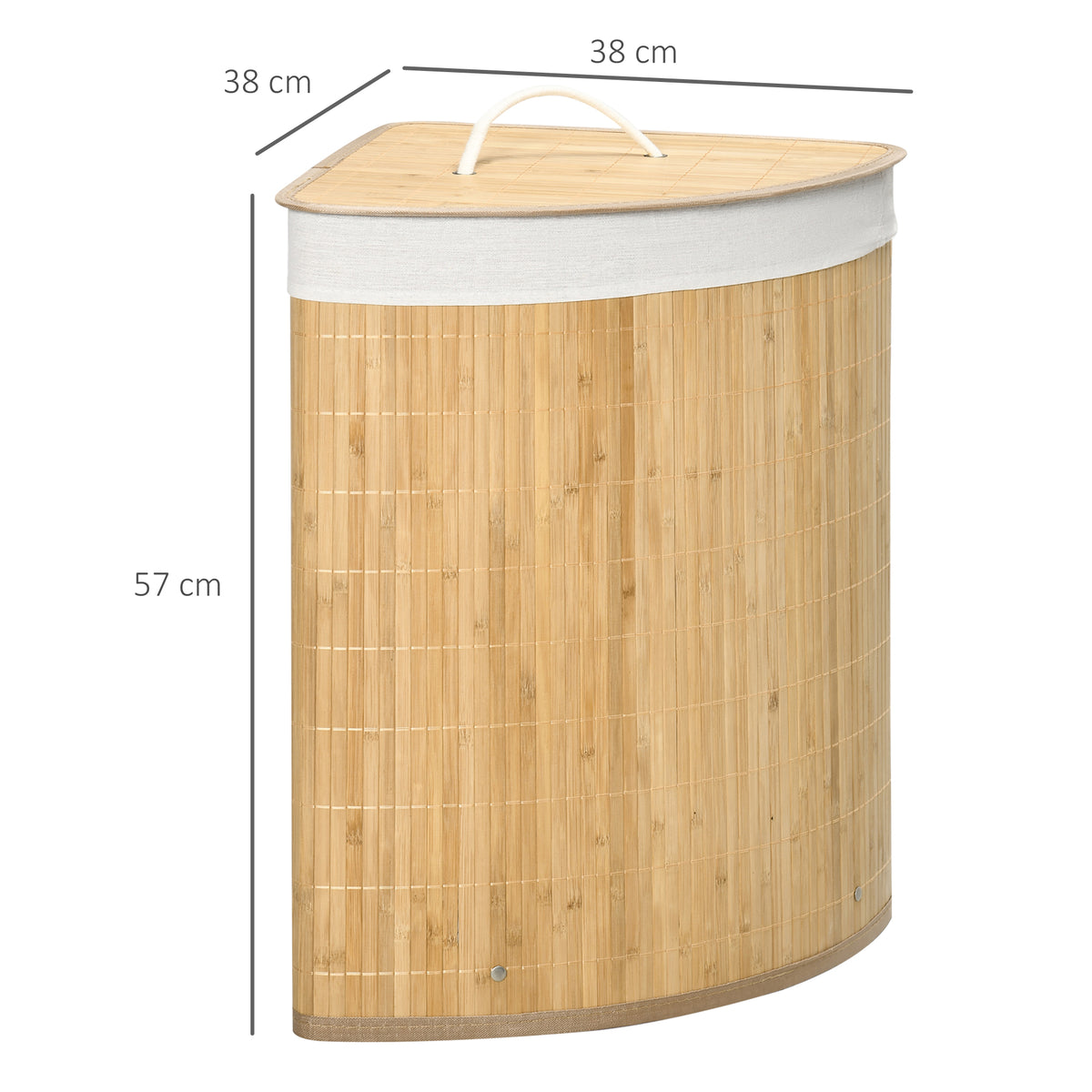 Panier à linge en bambou d'angle 55L avec couvercle et sac amovible 38 x 38 x 57 cm bois naturel-2