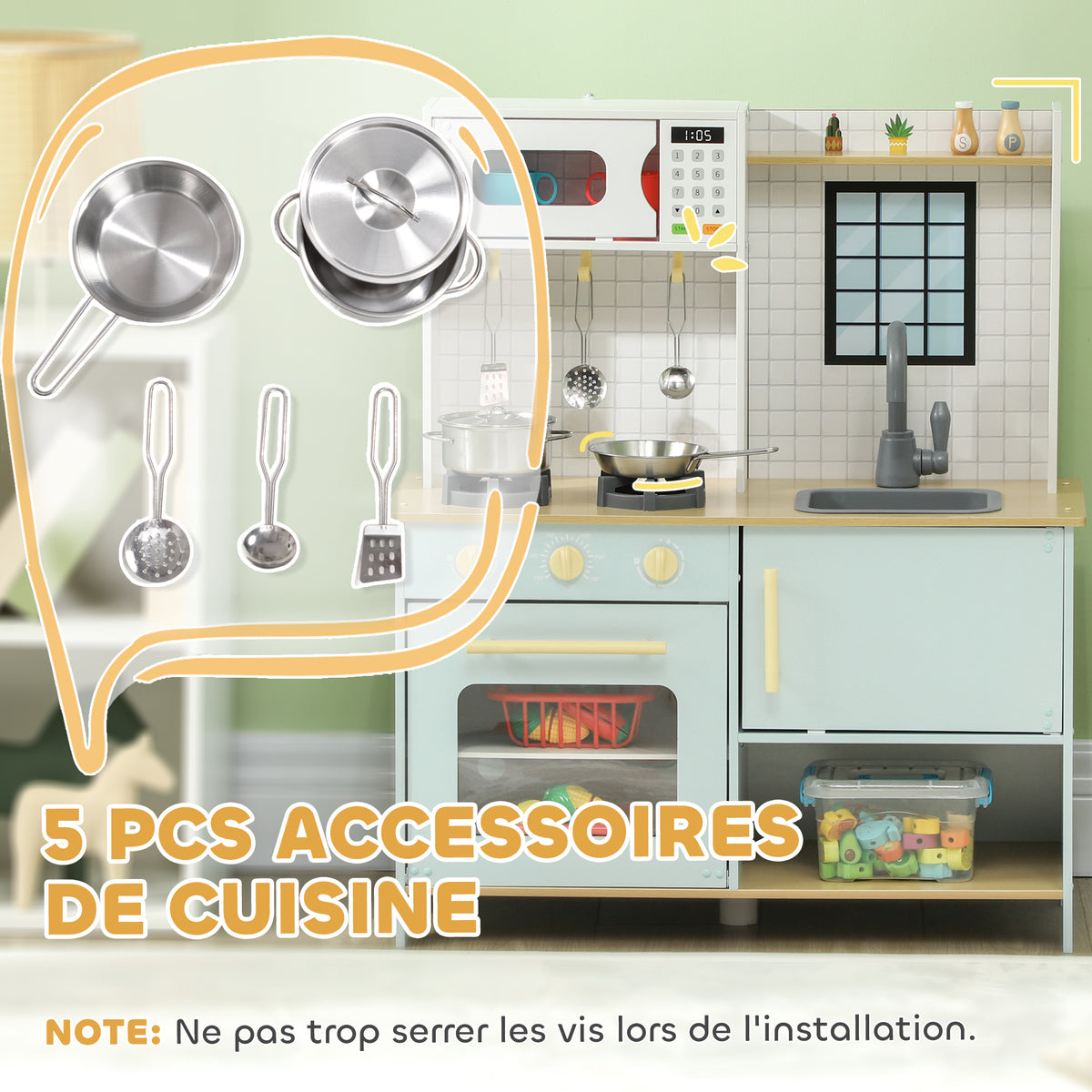 Cuisine enfant cuisine en bois enfant avec micro-ondes cuisinière pour enfants 3+ ans 72 x 33 x 85,2 cm bleu-4