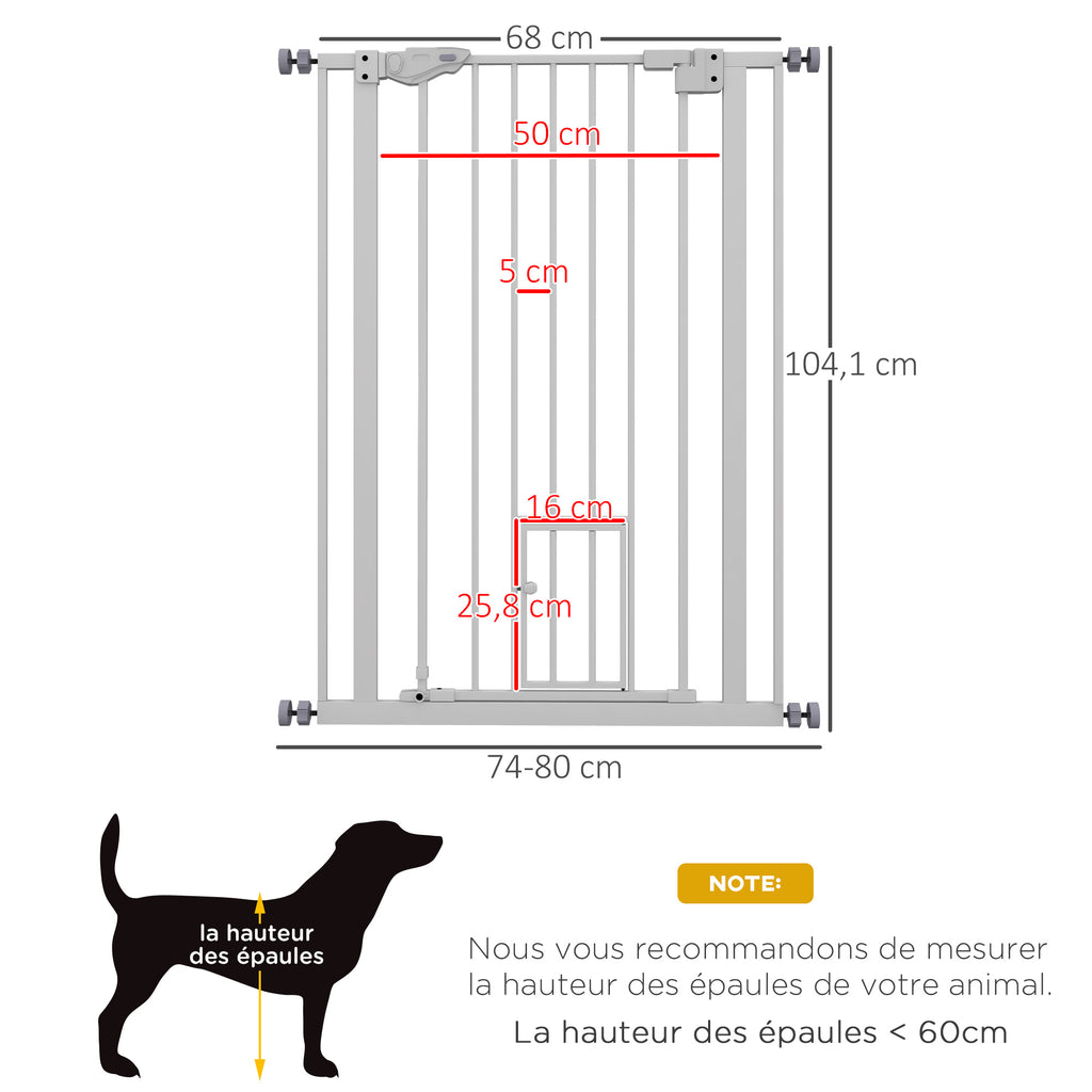 Barrière de sécurité animaux de 104H cm avec porte fermeture automatique système de double verrouillage sans percage-2