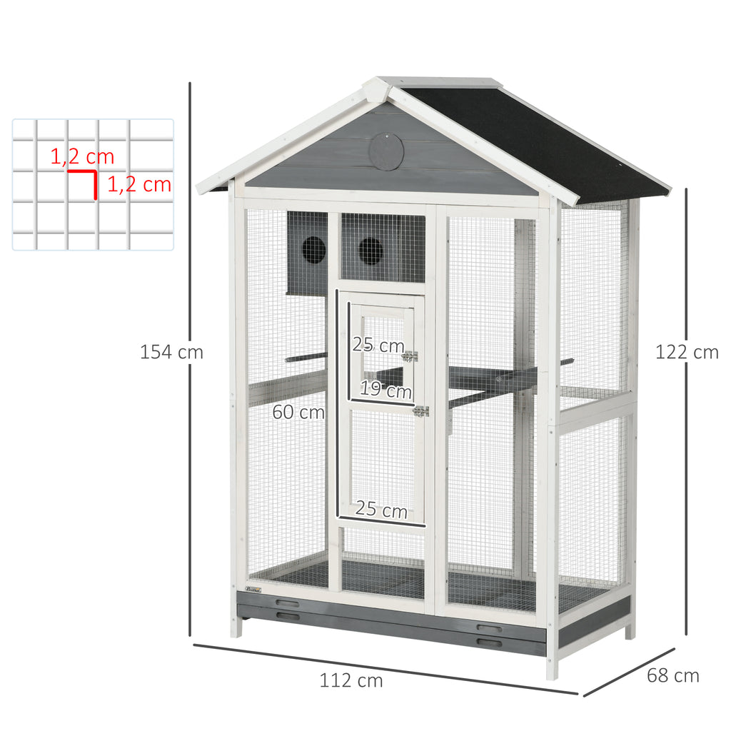 Grande cage oiseau volière à oiseaux intérieur exterieur, 4 perchoirs 112 x 68 x 154 cm gris-2