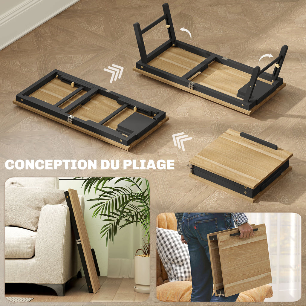 Table de lit pliable et réglable, plateau de lit pour ordinateur portable en bambou - plateau inclinable, tiroir, chêne-5
