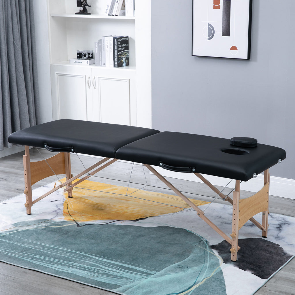 Table de massage pliante, lit de massage 2 zones 186 x 60 cm portable, hauteur réglable noir-1