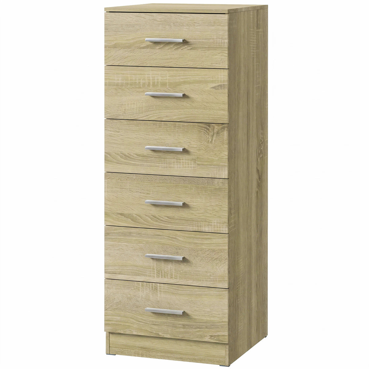Commode 6 Tiroirs, Meuble de Rangement, Style Moderne, pour Chambre à Coucher, Entrée, Couloir, 40x40x110cm, Chêne-0