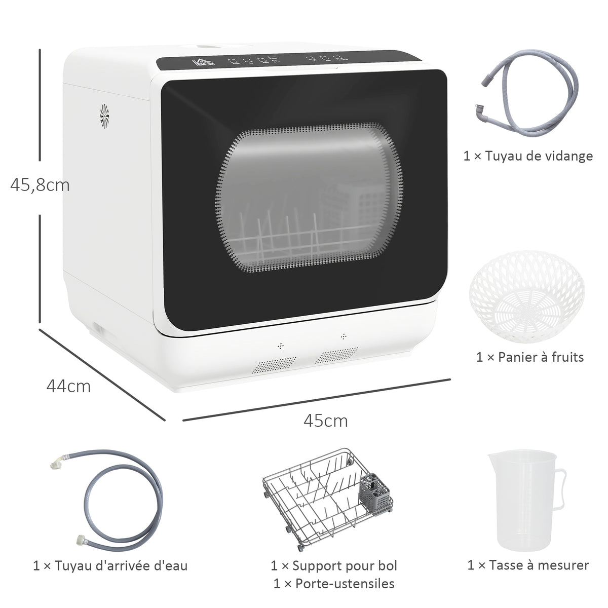 Mini lave-vaisselle 4 couverts 5 programmes réservoir d'eau 6L commande tactile affichage LED 45 x 44 x 45,8 cm blanc-2