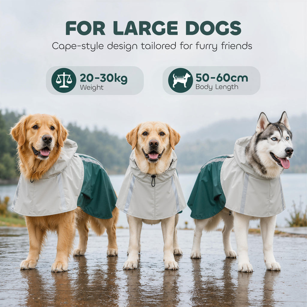 Imperméable pour Chien avec Capuche, Bandes Réfléchissantes, Ouverture pour Laisse, 110x72x0,5cm, Vert-7