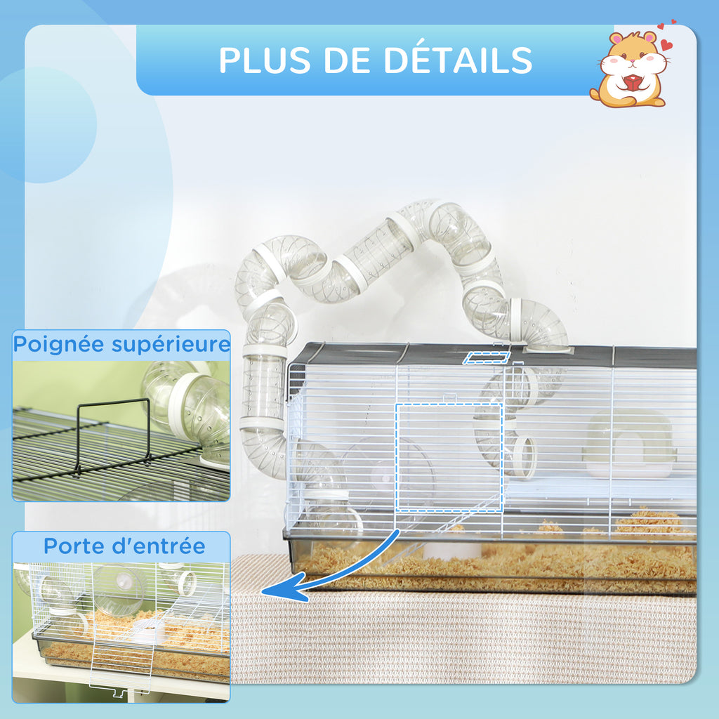 Cage hamster cage rongeur avec tunnel et accessoires inclus fil d'acier 58 x 32 x 31 cm gris-7