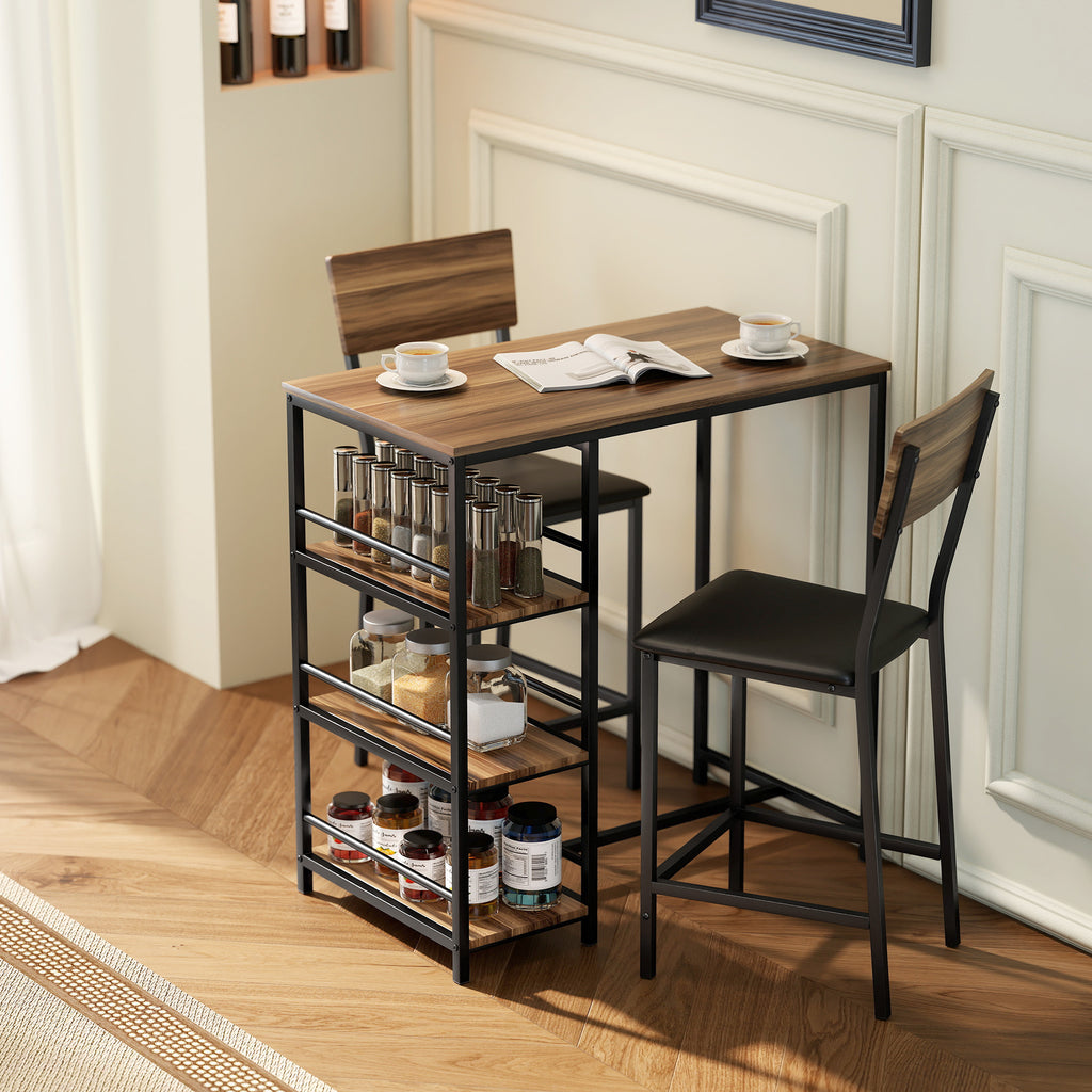 Ensemble Table de Bar avec 2 Tabourets, Table Haute de Cuisine et 2 Chaises de Bar Rembourrées PU, Noyer-9