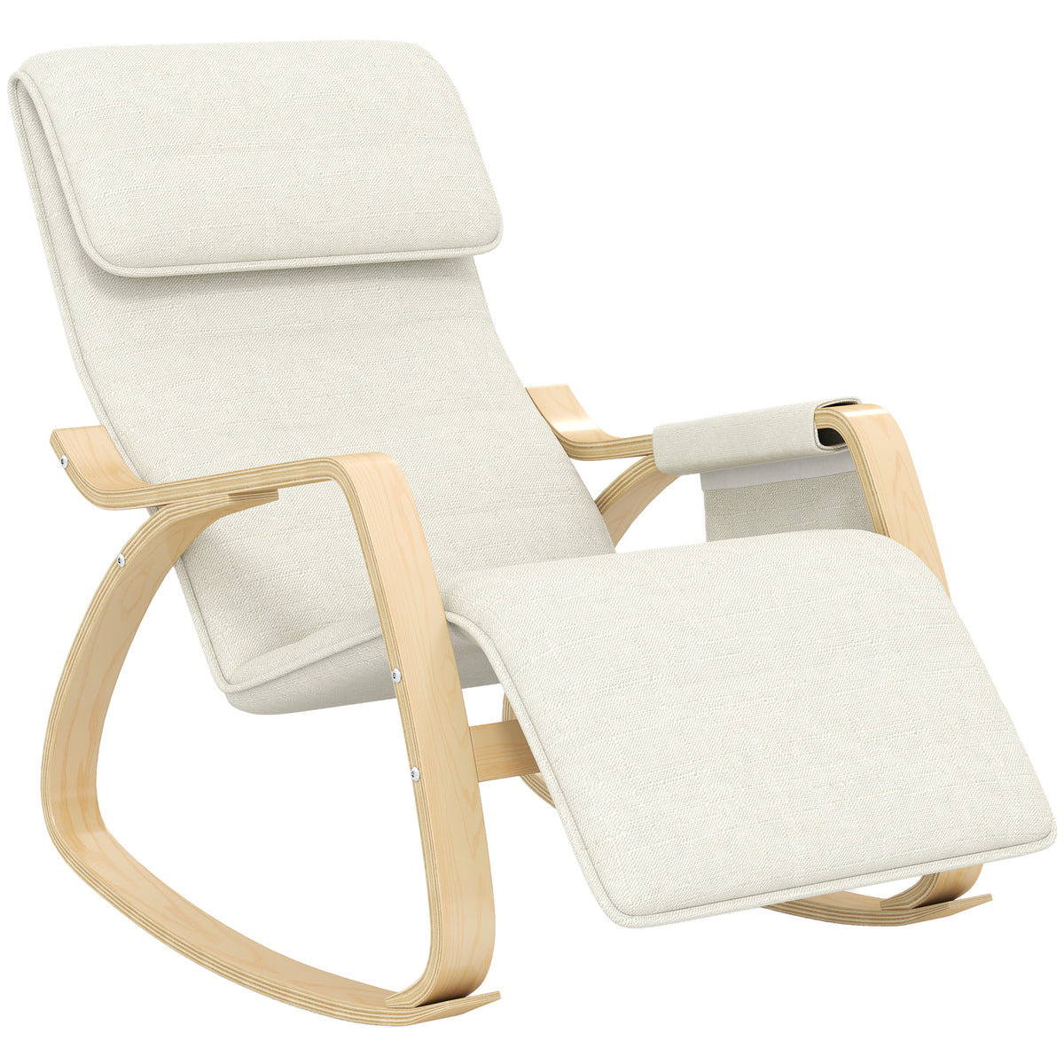 Fauteuil relax à bascule fauteuil allaitement avec repose-pieds réglable, poche latérale et appui-tête, blanc crème-0