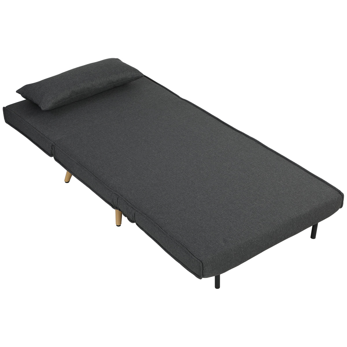 Canapé-lit 1 place avec dossier réglable, coussin inclus et pieds pliables charge 120 kg gris-0