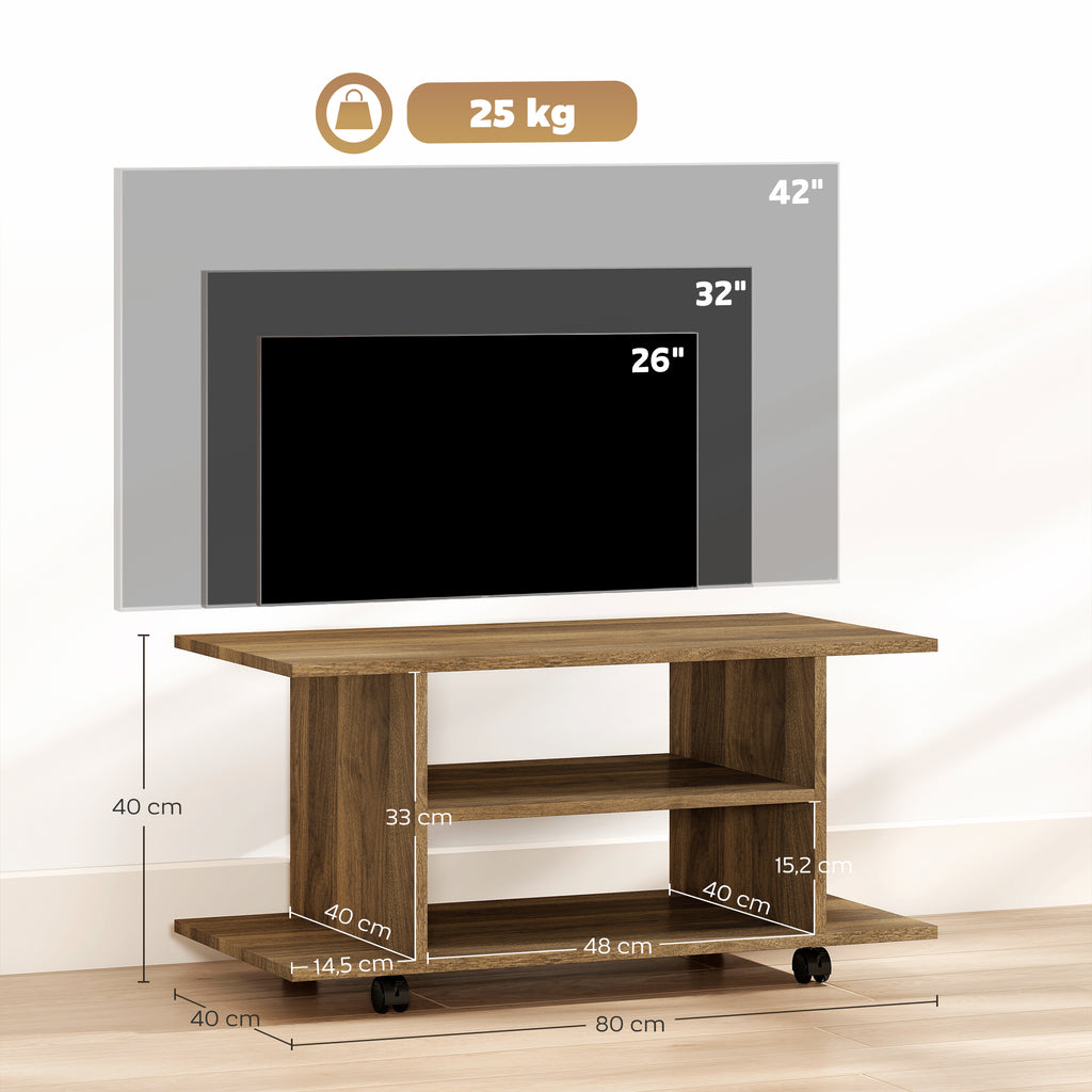Meuble TV avec roulettes 80 cm, meuble télé pour téléviseur jusqu'à 42 pouces avec étagères ouvertes, noyer-2