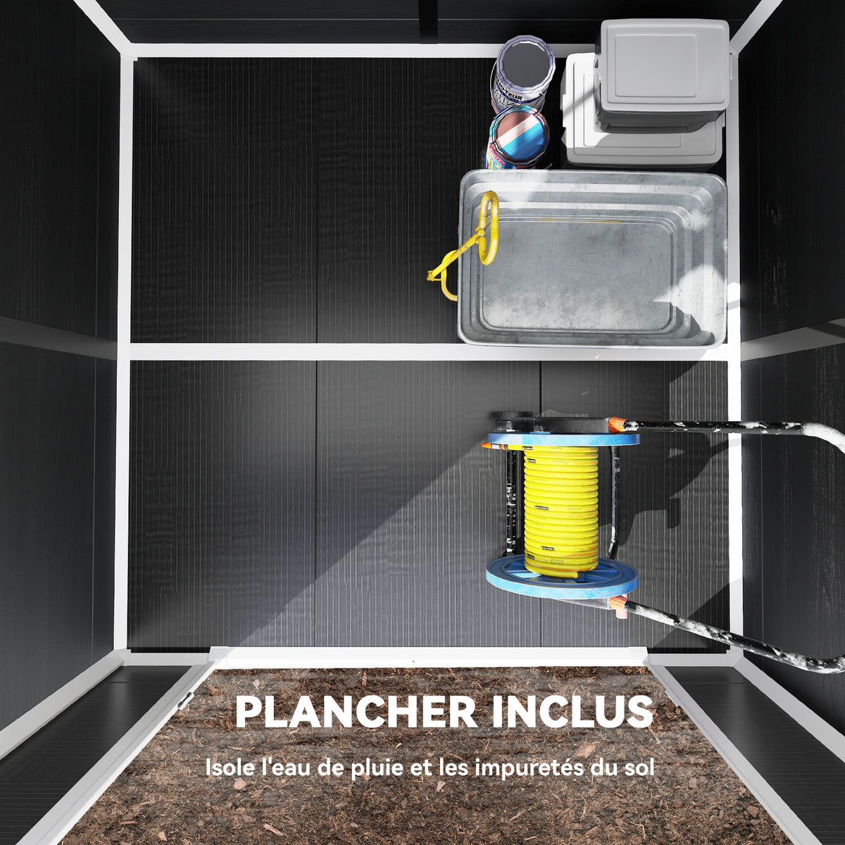 Abri de Jardin en Résine Cabanon de Rangement Double Porte 3 Fenêtres et 2 Aérations Anti-UV avec Plancher 3,3 m² Gris-3