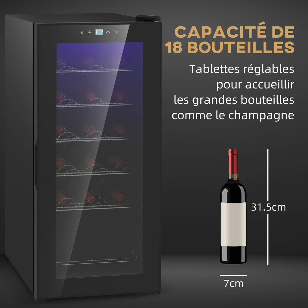 Cave à vin 18 bouteilles 50L haute performance température réglable 5-18° avec lumière LED, noir-3