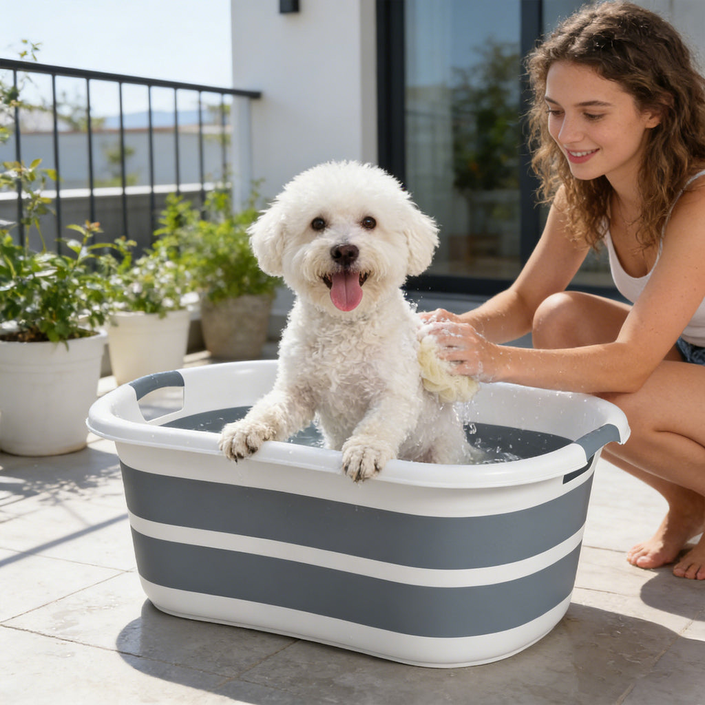 Baignoire pour Chien, Baignoire Pliable et Portable avec Trou de Drainage, pour Petits Chiens et Chiots, Gris-1