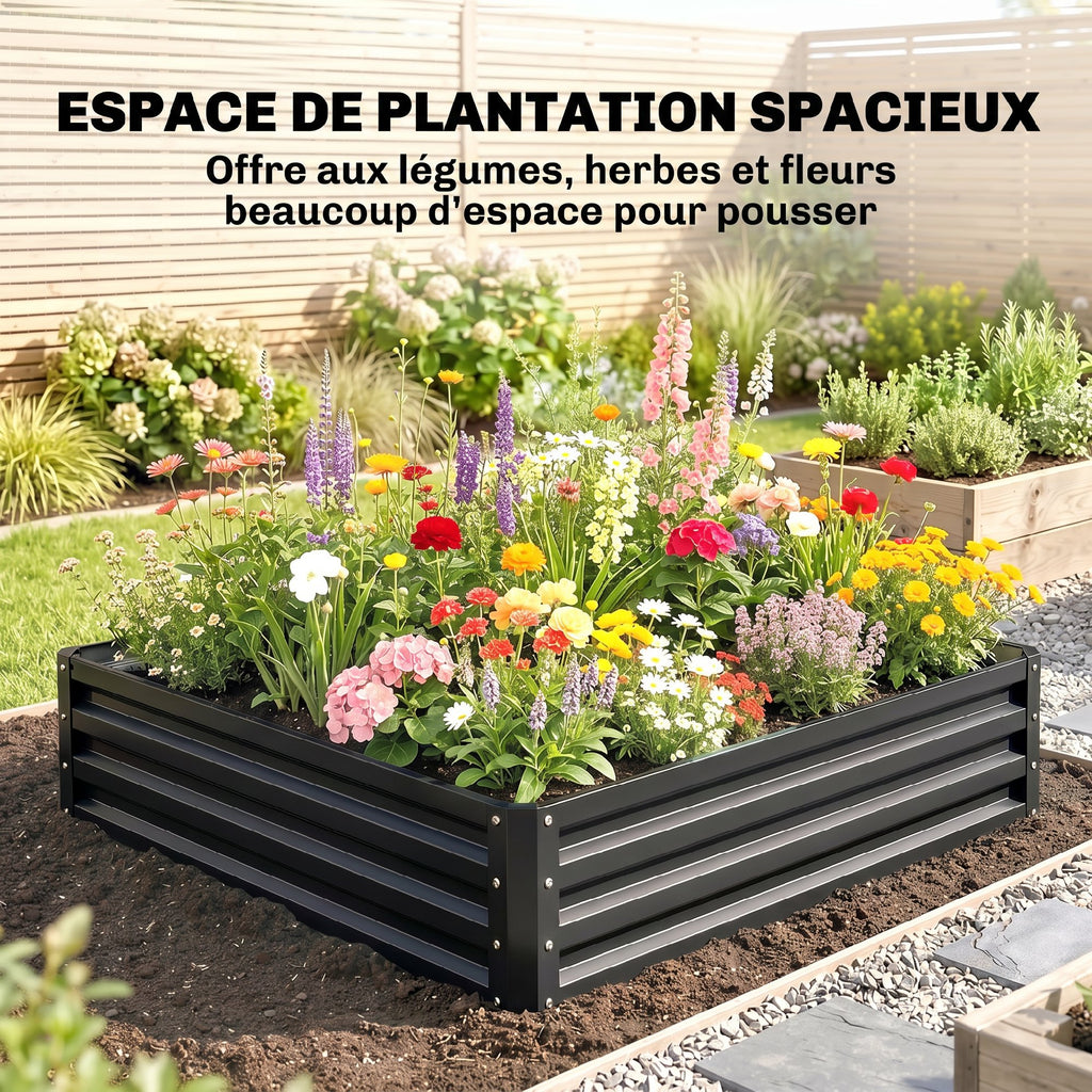 Carré potager de jardin acier galvanisée 120 x 120 x 30 cm gris-3
