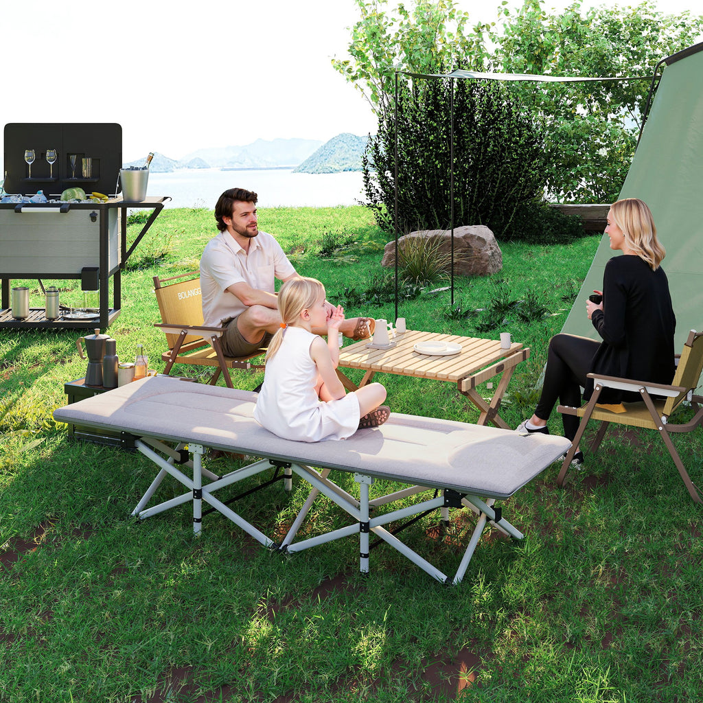 Lit de camping pliable avec matelas transat chaise longue sac de rangement intégrée dim. 185L x 65l x 37H cm gris-7