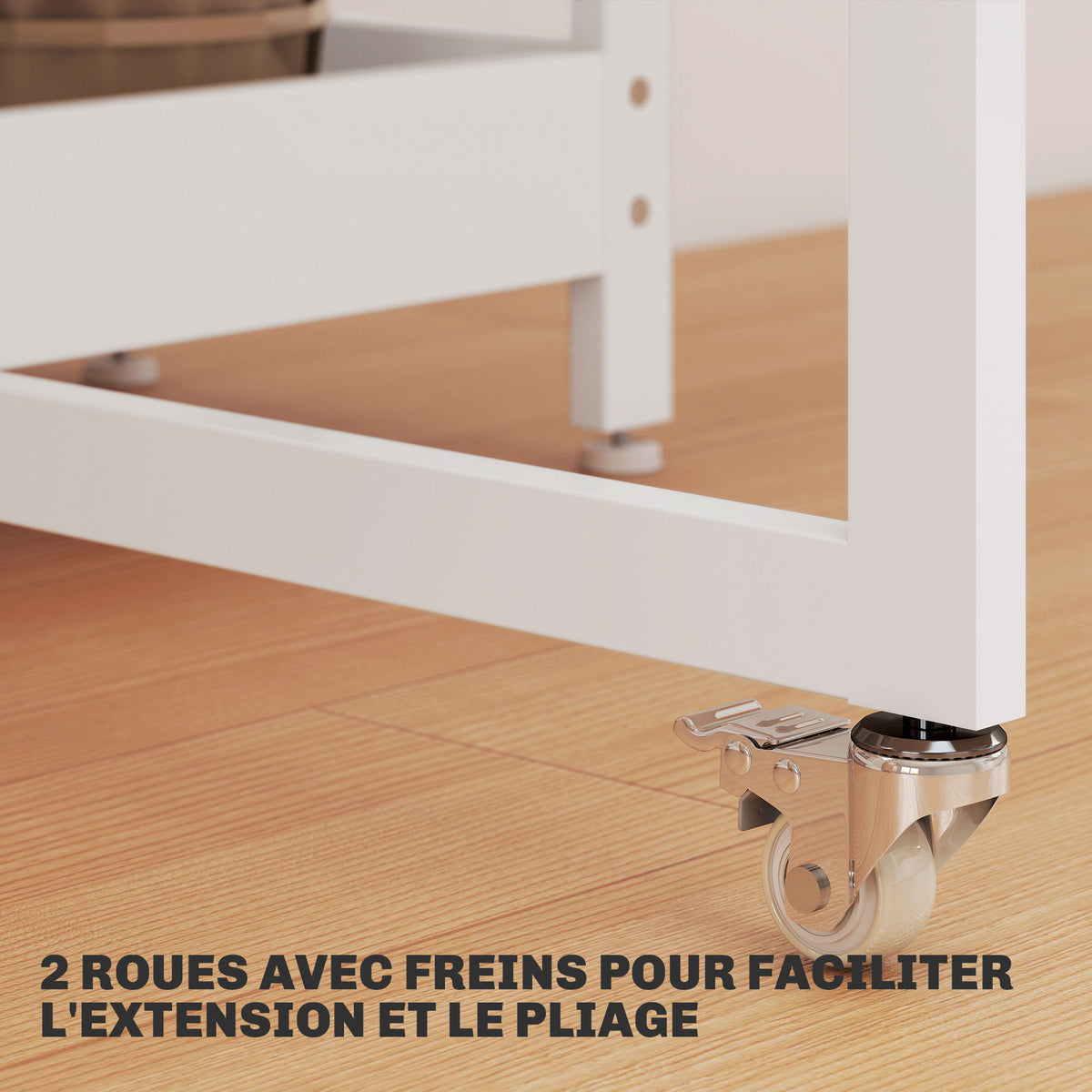 Table à manger pliante sur roulettes 4 personnes avec compartiments ouverts, pour petits espaces, salle à manger, blanc-5
