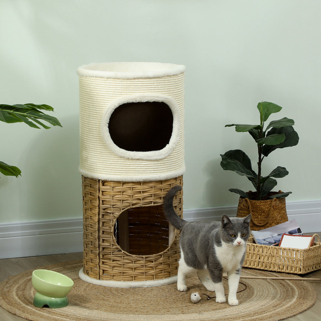 Niche pour chat d'intérieur à 3 niveaux, tour pour chat avec griffoir en sisal à griffer Ø 40 x 80 cm, crème-6