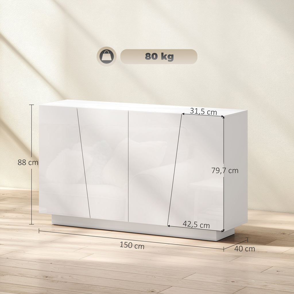 Meuble de rangement avec placards à portes et étagère réglable, 150 x 40 x 88 cm, blanc brillant-2