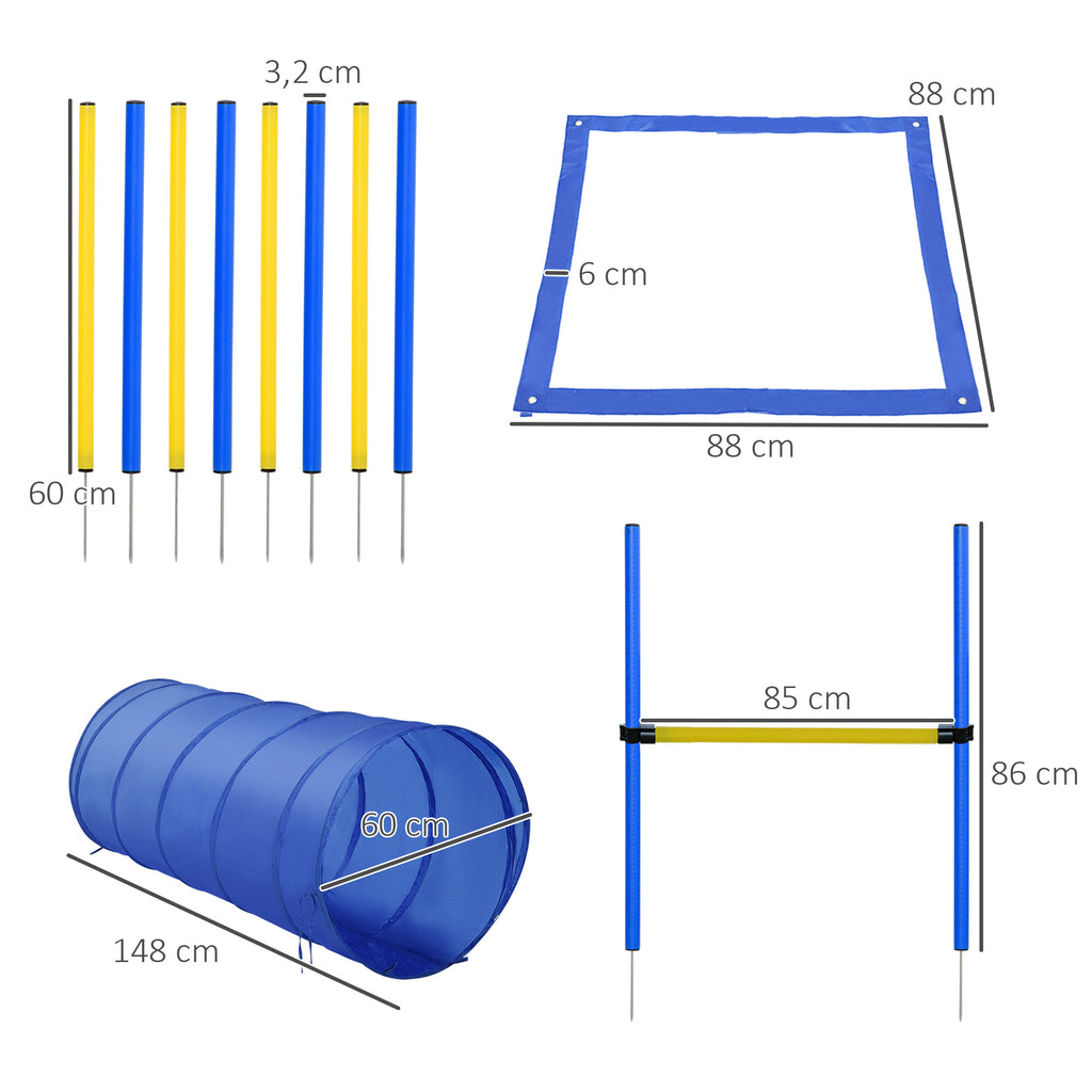 Agility sport pour chiens équipement complet obstacle, tunnel, slalom, zone repos + sac de transport bleu jaune-2