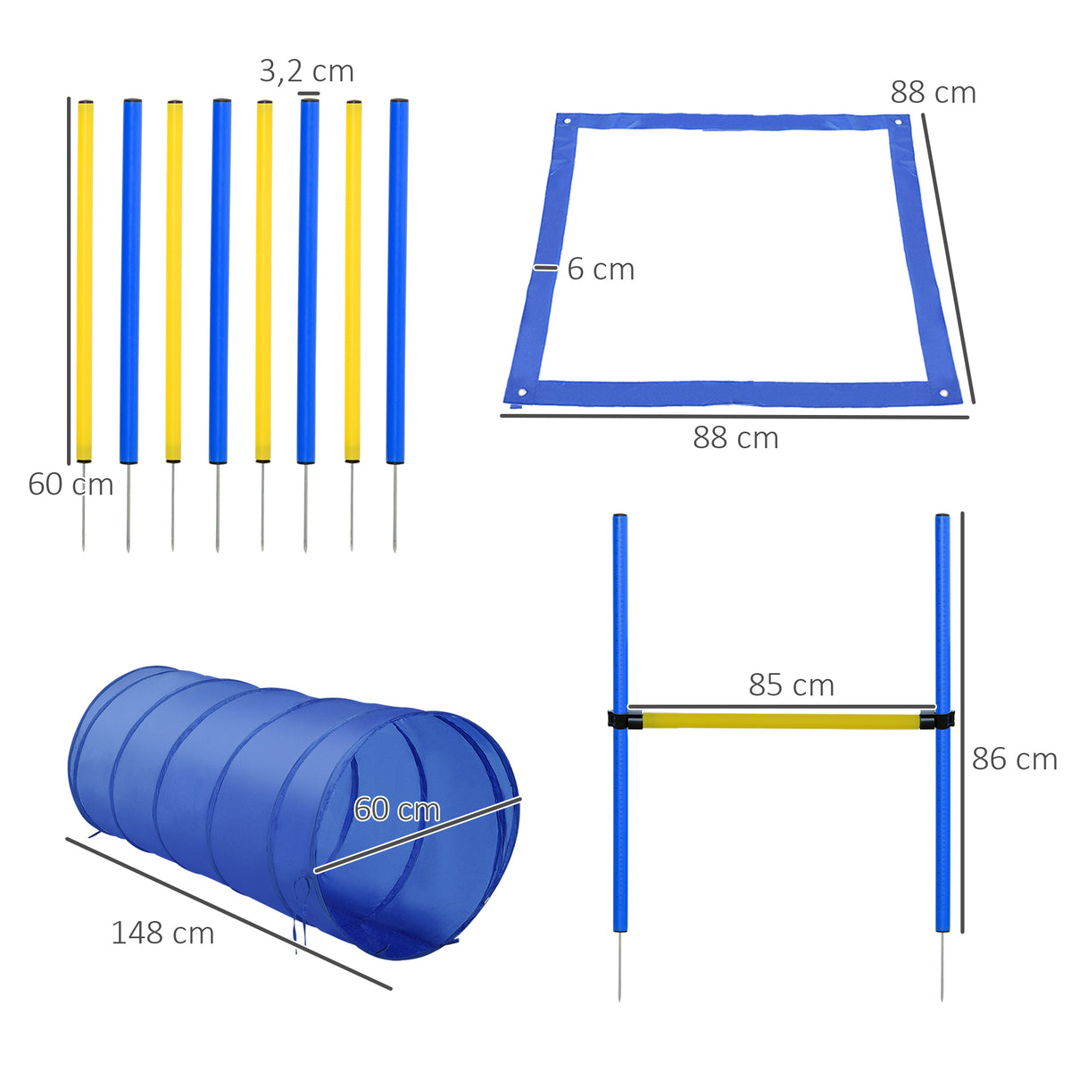 Agility sport pour chiens équipement complet obstacle, tunnel, slalom, zone repos + sac de transport bleu jaune-2
