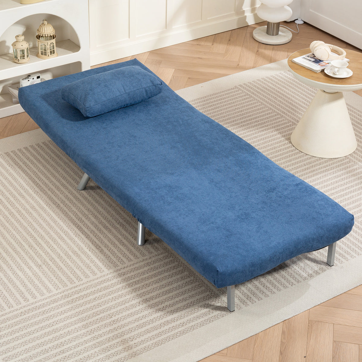 Fauteuil convertible 1 place, fauteuil-lit clic-clac 3 en 1 avec dossier réglable, oreiller, assise large, bleu-7