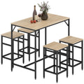 Ensemble Table de Bar Industriel + 4 tabourets Repose-Pieds en Bois couleur Chêne Clair Cadre en métal Noir-0