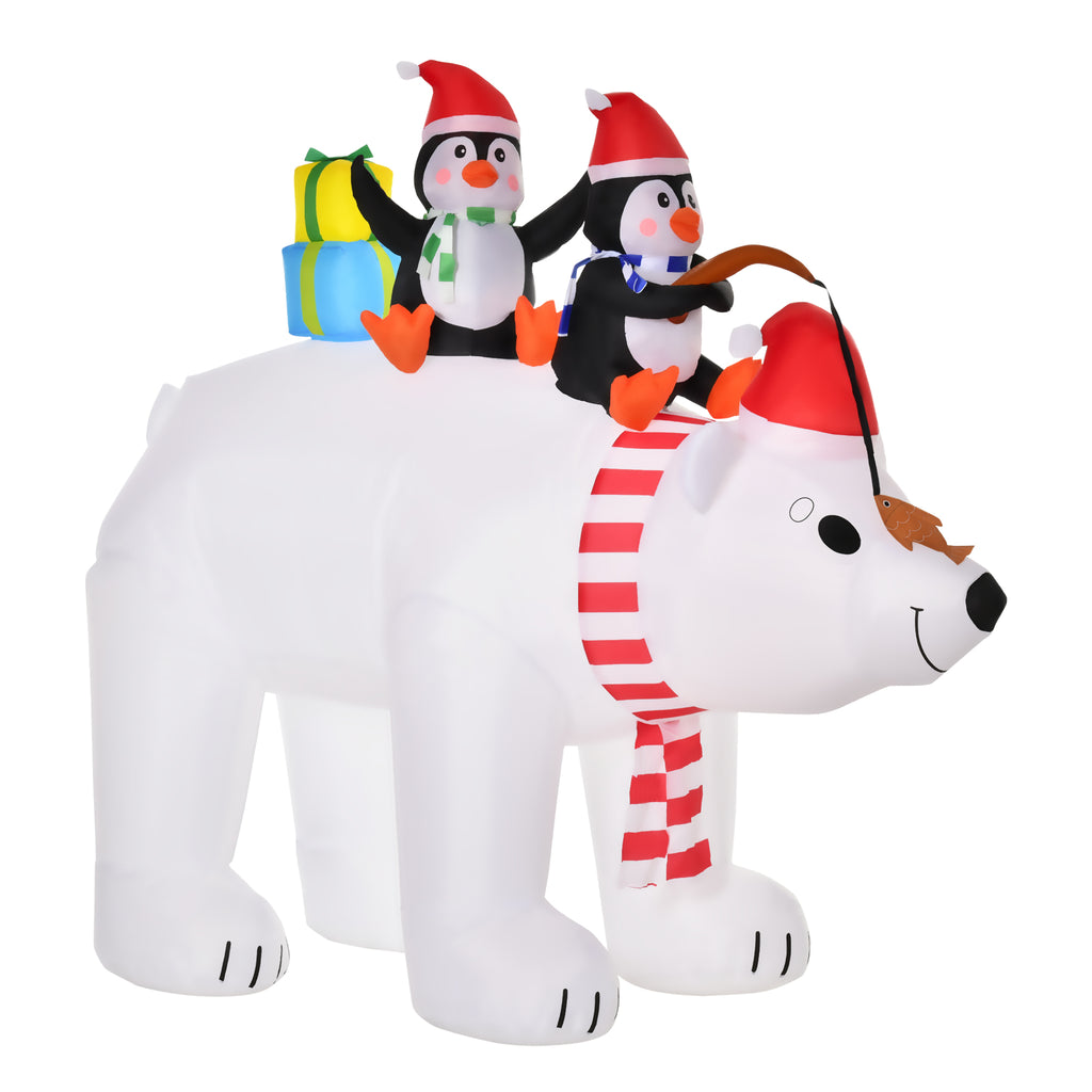 Ours Polaire Gonflable de Noël avec Lumières LED 206cm Décoration Gonflable de Noël Imperméable avec 2 Pingouins-0